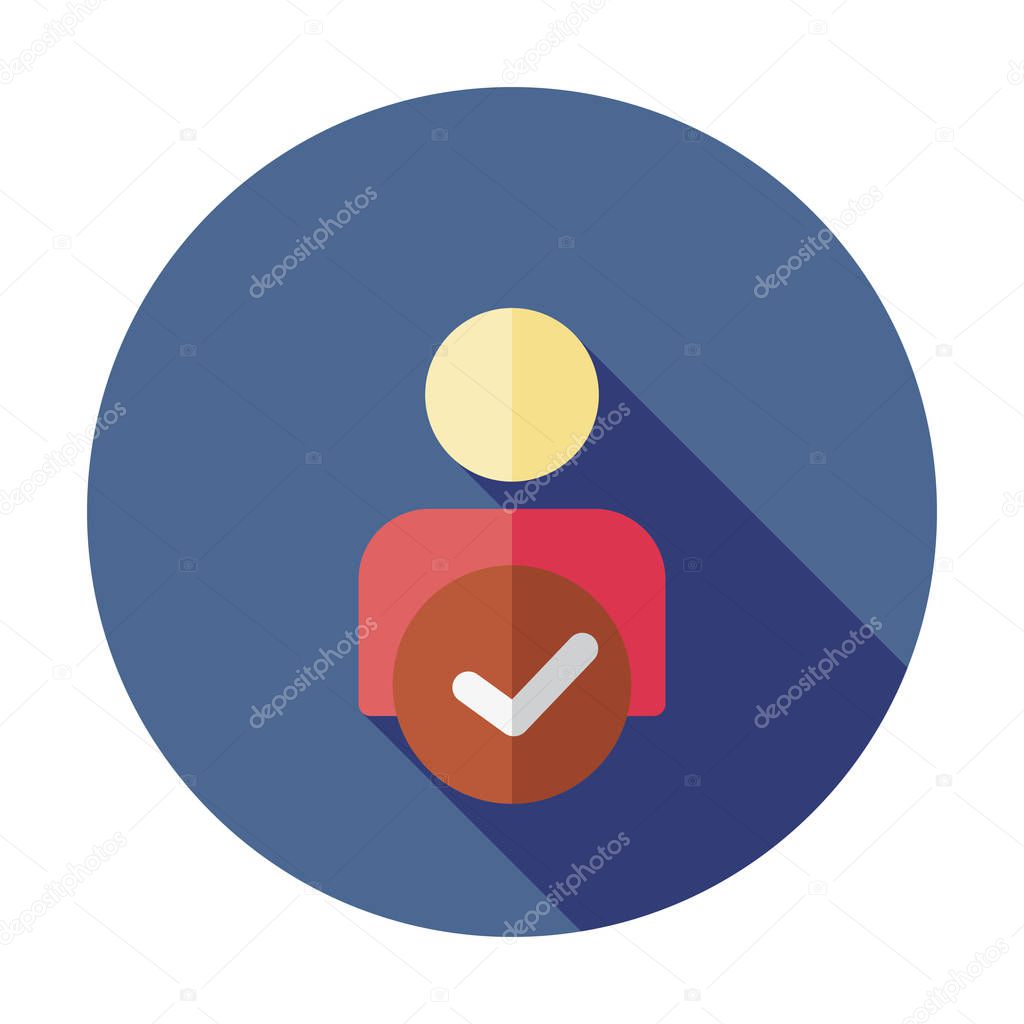 Manage account icon. User profile sign web icon with check mark glyph. User authorized vector illustration design element. Flat style design icon. Account verified icon. Checked verified profile