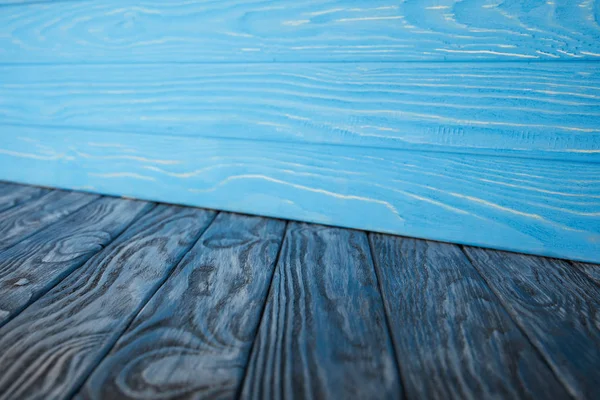 Dark Blue Grungy Wooden Floor Light Blue Wooden Wall — Stock Photo, Image