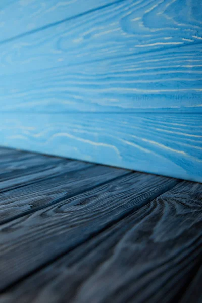 Dark Blue Wooden Floor Light Blue Wooden Wall — Stock Photo, Image