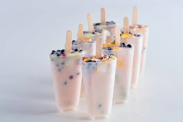 Fresh Frozen Homemade Ice Cream Organic Fruits Berries Grey — Stock Photo, Image