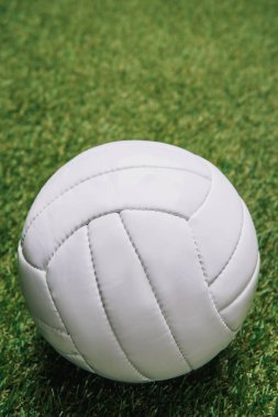yeşil çimenlerin üzerinde beyaz voleybol topu görünümünü kapat