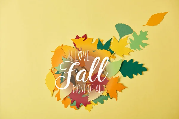 Plochý Ležel Barevnými Papercrafted Listy Miluji Podzim Všeho Nejvíc Inspirace — Stock fotografie zdarma