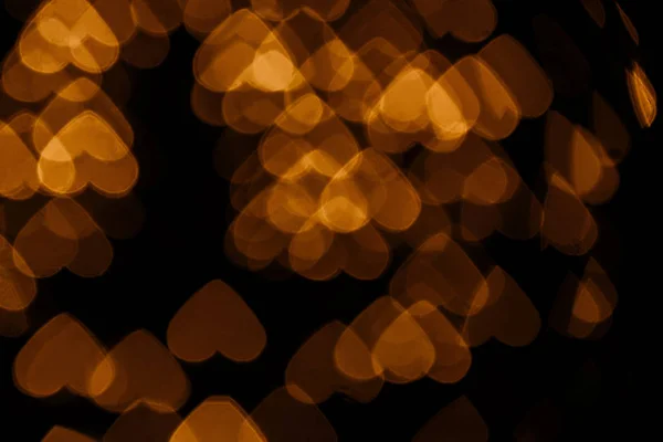 Coeur Doré Bokeh Lumières Sur Fond Noir — Photo