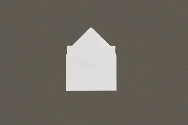 Pohled Shora Otevřené Bílé Obálky Prázdnou Kartou Izolované Grey — Stock fotografie