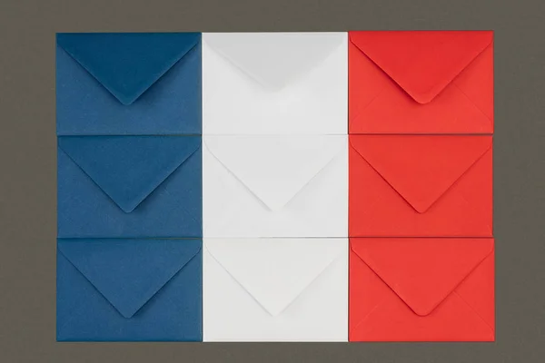 Bandeira França Feita Envelopes Brancos Azuis Vermelhos Isolados Preto — Fotografia de Stock
