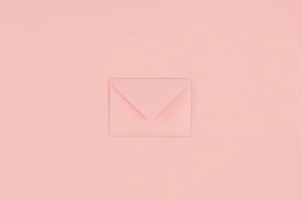 在粉红色查出的单一闭合粉红色信封特写视图 — 图库照片