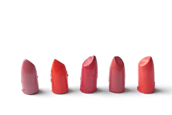 Close View Cut Lipsticks Different Colors White Backdrop — Free Stock Photo