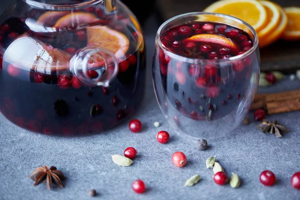 Delicious Homemade Mulled Wine Cranberries Table Kitchen — Free Stock Photo