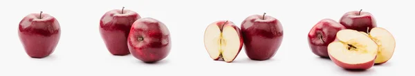 Collage Aus Ganzen Und Halbierten Roten Köstlichen Äpfeln Auf Weißem — kostenloses Stockfoto