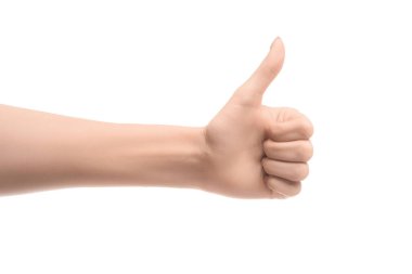 cropped view of woman showing thumb up sign isolated on white clipart