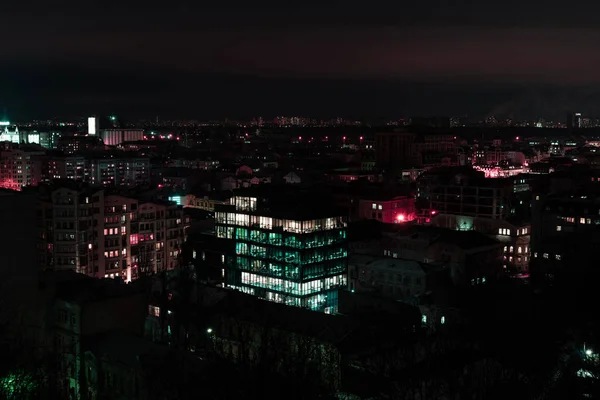 Paysage Urbain Sombre Nuit Avec Des Fenêtres Éclairées — Photo
