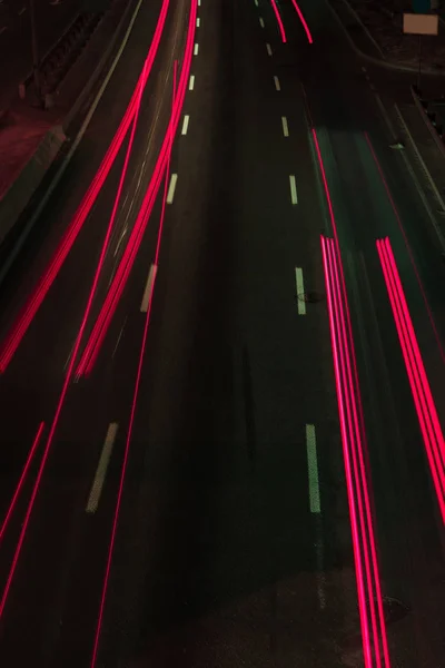 Exposição Longa Estrada Luzes Vermelhas Noite — Fotografia de Stock