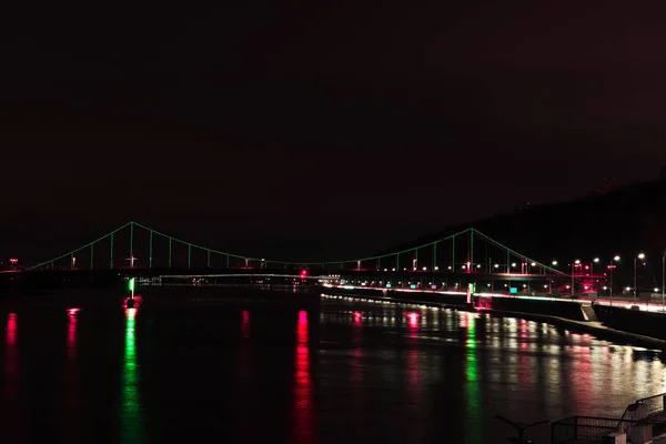 Illuminated Bridge Colorful Lights Night — Stock Photo, Image