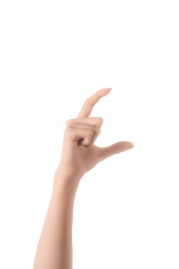 kadın gösteren harfin üzerine beyaz izole sağır ve dilsiz dilinde Kiril alfabesinden kırpılmış görünümü