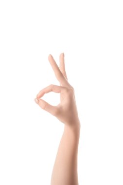 cropped view of woman showing ok sign isolated on white clipart