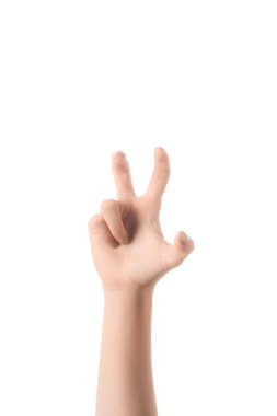 partial view of woman gesturing with hand and imitating animal paw isolated on white clipart