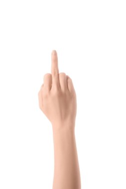 cropped view of woman showing middle finger isolated on white clipart
