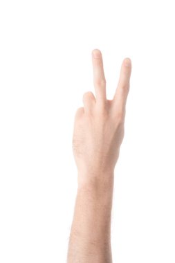 adamın beyaz izole 2 numaralı işaret dili gösterilen kısmi görünümü