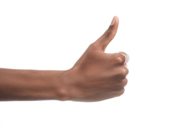 partial view of african american man showing thumb up sign isolated on white clipart