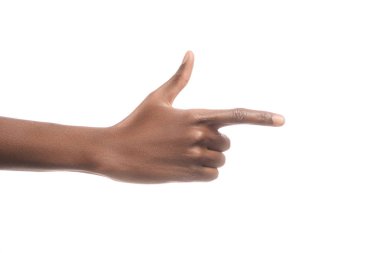 Afrika kökenli Amerikalı adam şu beyaz izole parmak ile işaret kırpılmış görünümünü