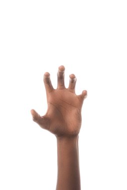 cropped view of african american man gesturing with hand similar to animal paw isolated on white clipart