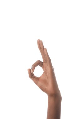 cropped view of african american man showing ok sign isolated on white clipart