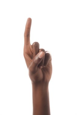 cropped view of african american man showing number 1 in sign language isolated on white clipart