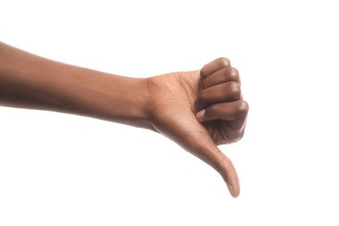 cropped view of african american man showing thumb down sign isolated on white clipart