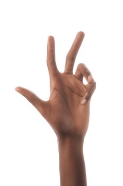 cropped view of african american man showing number 3 in sign language isolated on white clipart