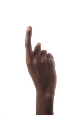 cropped view of african american man showing number 1 in sign language isolated on white clipart