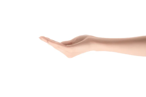 Częściowy Widok Kobiety Pustej Ręki Prosząc Coś Białym Tle — Darmowe zdjęcie stockowe