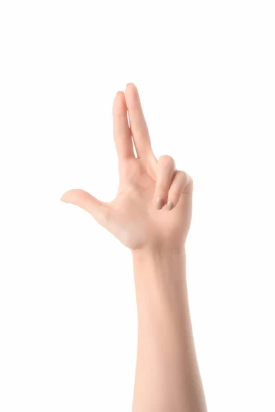 Partial View Woman Making Gun Gesture Hands Isolated White — Stock Photo, Image