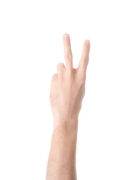 Partial View Man Showing Number Sign Language Isolated White — Stock Photo, Image