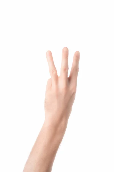 Částečný Pohled Člověka Ukazuje Číslo Písmeno Znakovém Jazyce Izolované Bílém — Stock fotografie zdarma