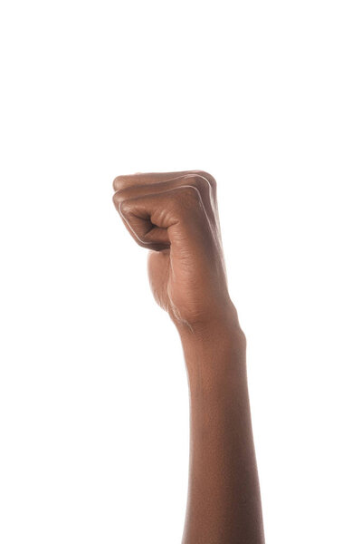 partial view of african american man showing yes sign in deaf and dumb language isolated on white