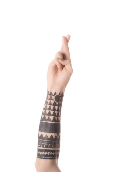 Cropped View Tattooed Man Showing Letter Deaf Dumb Language Isolated Stock Photo
