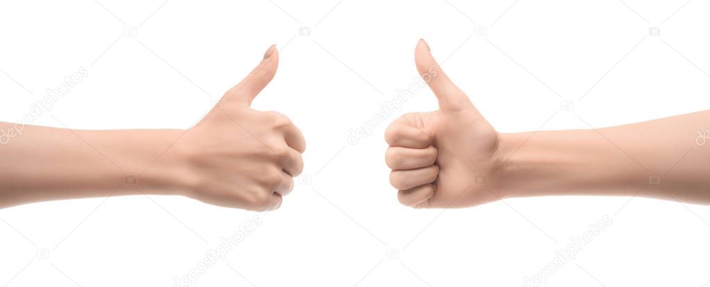 cropped view of women showing thumb up signs isolated on white
