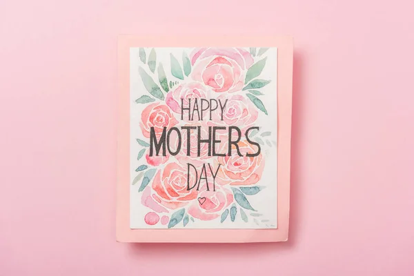 Happy Mothers Day Greeting Card Flowers Pink Background — Stock Photo, Image