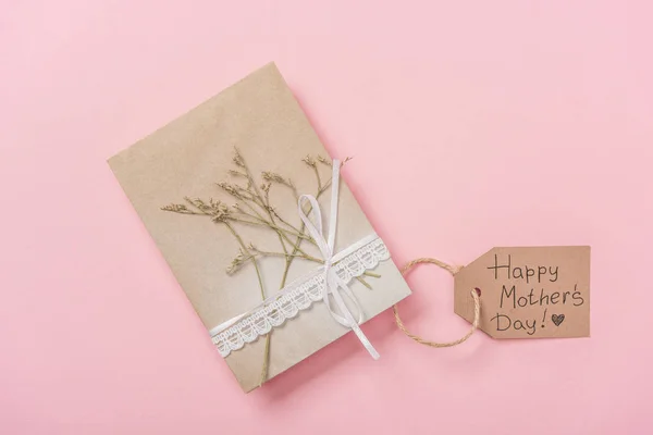 Mothers Day Greeting Card Decorated Dried Plant Lace Ribbon Happy — Stock Photo, Image