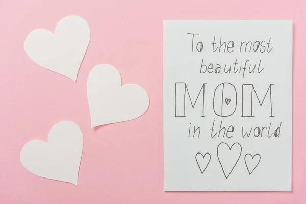 White Greeting Card Mothers Day Most Beautiful Mom World Handwritten — Stock Photo, Image