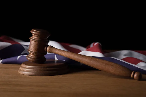 Wooden Gavel American Flag Table Isolated Black — Stock Photo, Image