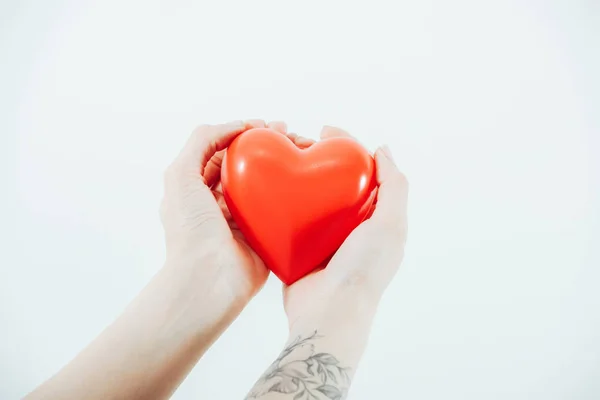 Cropped View Woman Holding Plastic Heart Isolated White — Stock Photo, Image