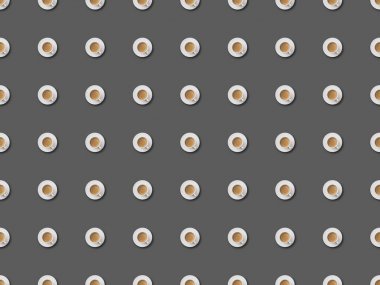 seamless pattern with coffee cups and saucers on grey background clipart