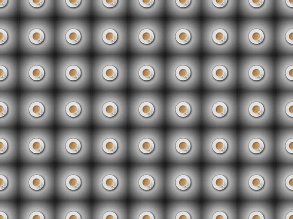 Bezszwowy Wzór Filiżankami Kawy Spodkami Ciemnym Tle — Zdjęcie stockowe