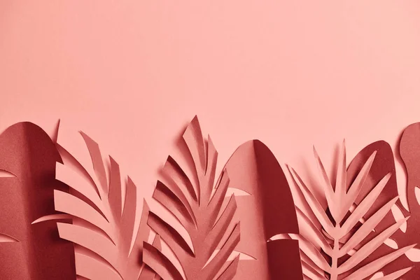 Top View Decorative Paper Cut Palm Leaves Pink Background Copy — Stock Photo, Image