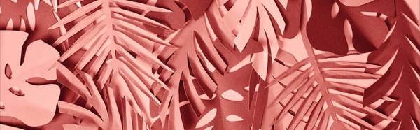 Panoramic Shot Paper Cut Burgundy Pink Palm Leaves — Stock Photo, Image