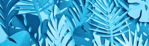 Seamless Pattern Blue Exotic Paper Cut Palm Leaves Blue Background — Stock Photo, Image