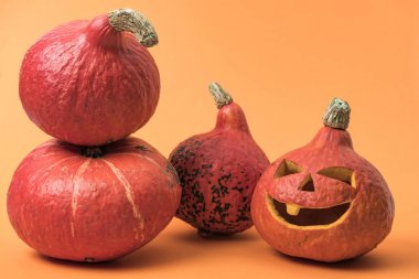 turuncu arka planda olgun Halloween kabaklar