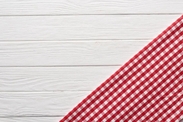 Top View Checkered Red Napkin White Wooden Table — Stock Photo, Image