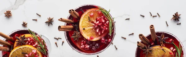 Panorama Bild Jul Cocktails Med Apelsin Granatäpple Kanel — Stockfoto